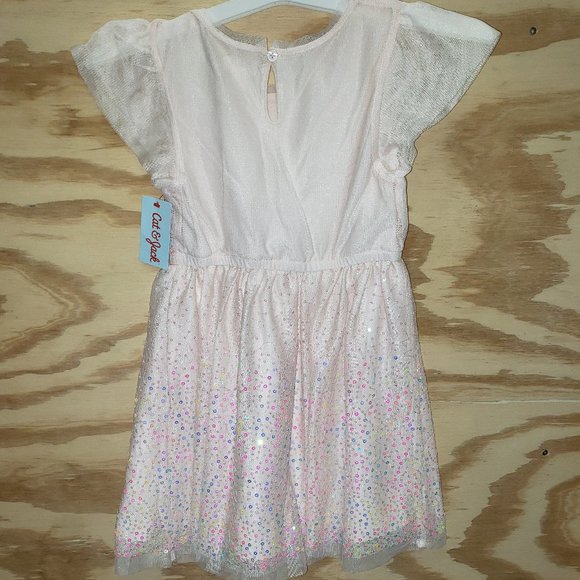 Girls Belle Pink Flutter Sleeve Sequin Dress - Picture 2 of 2